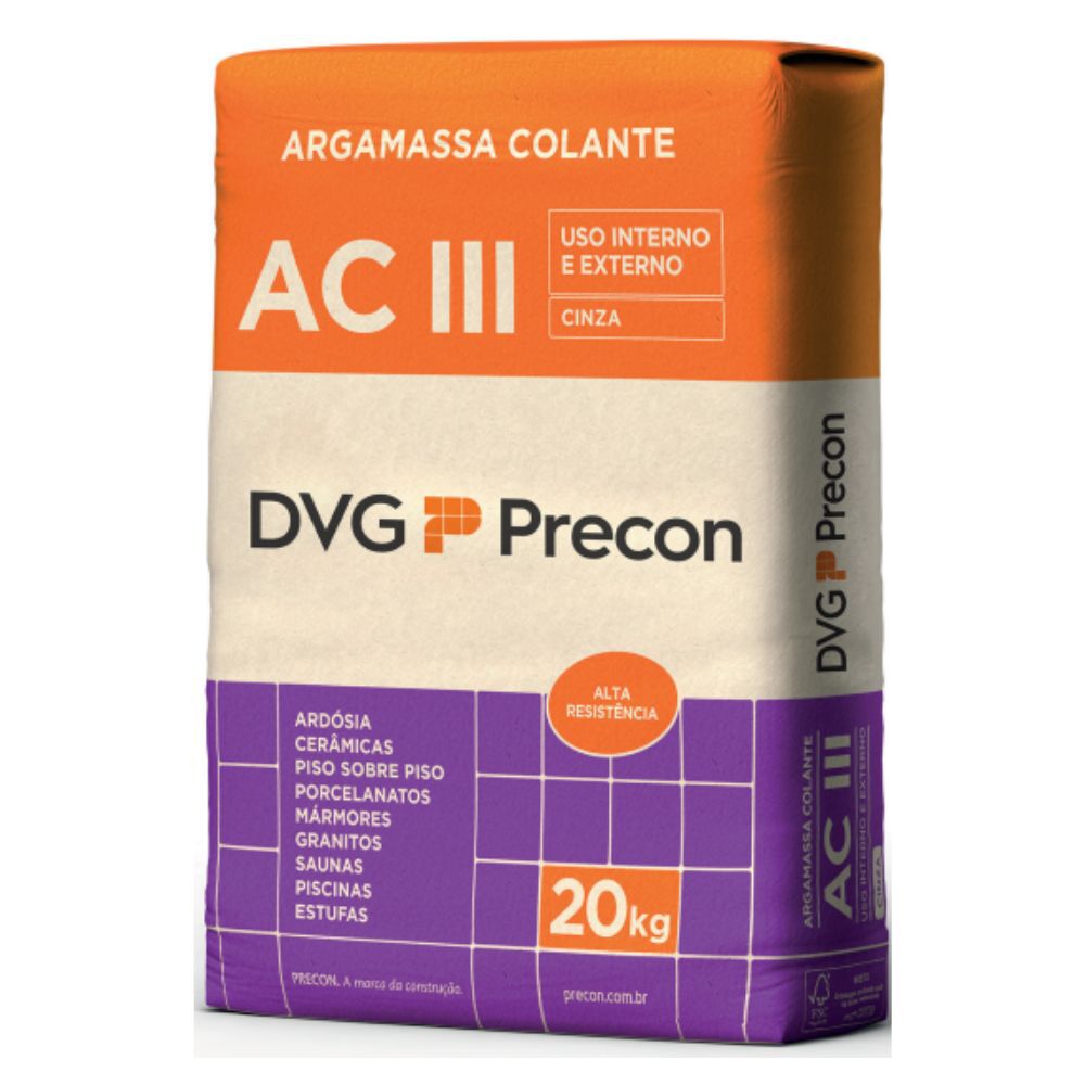 Argamassa ACIII Uso Interno e Externo Colante 20kg Cinza DVG Precon